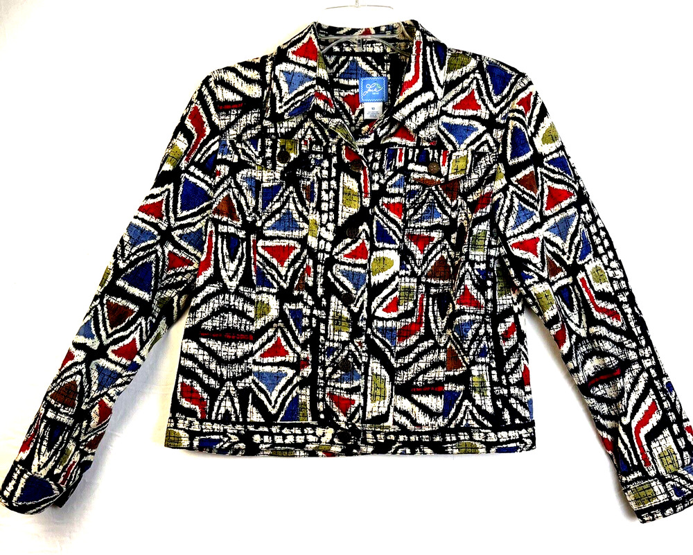 Lark Lane Jacket Women's Sz 10 Short Black Red Western Geometric Career Casual